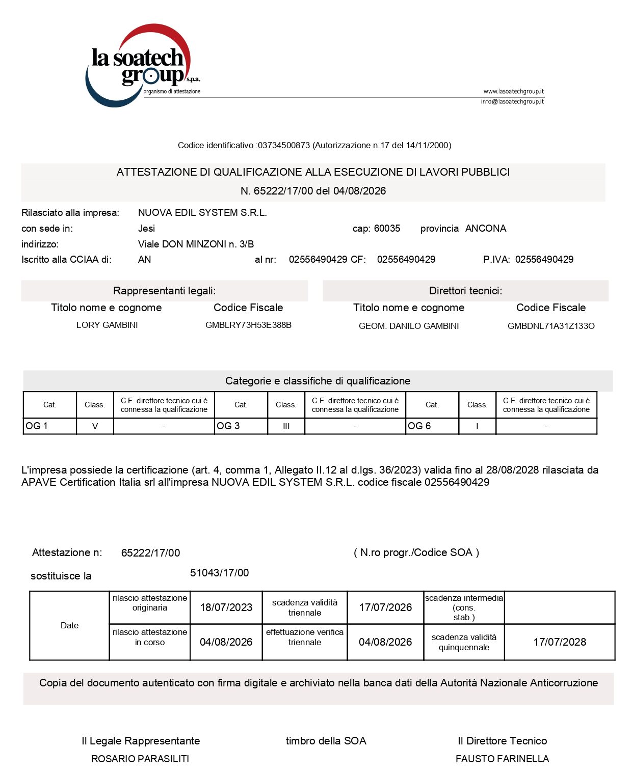 ATTESTATO SOA nuova edilsystem s.r.l.